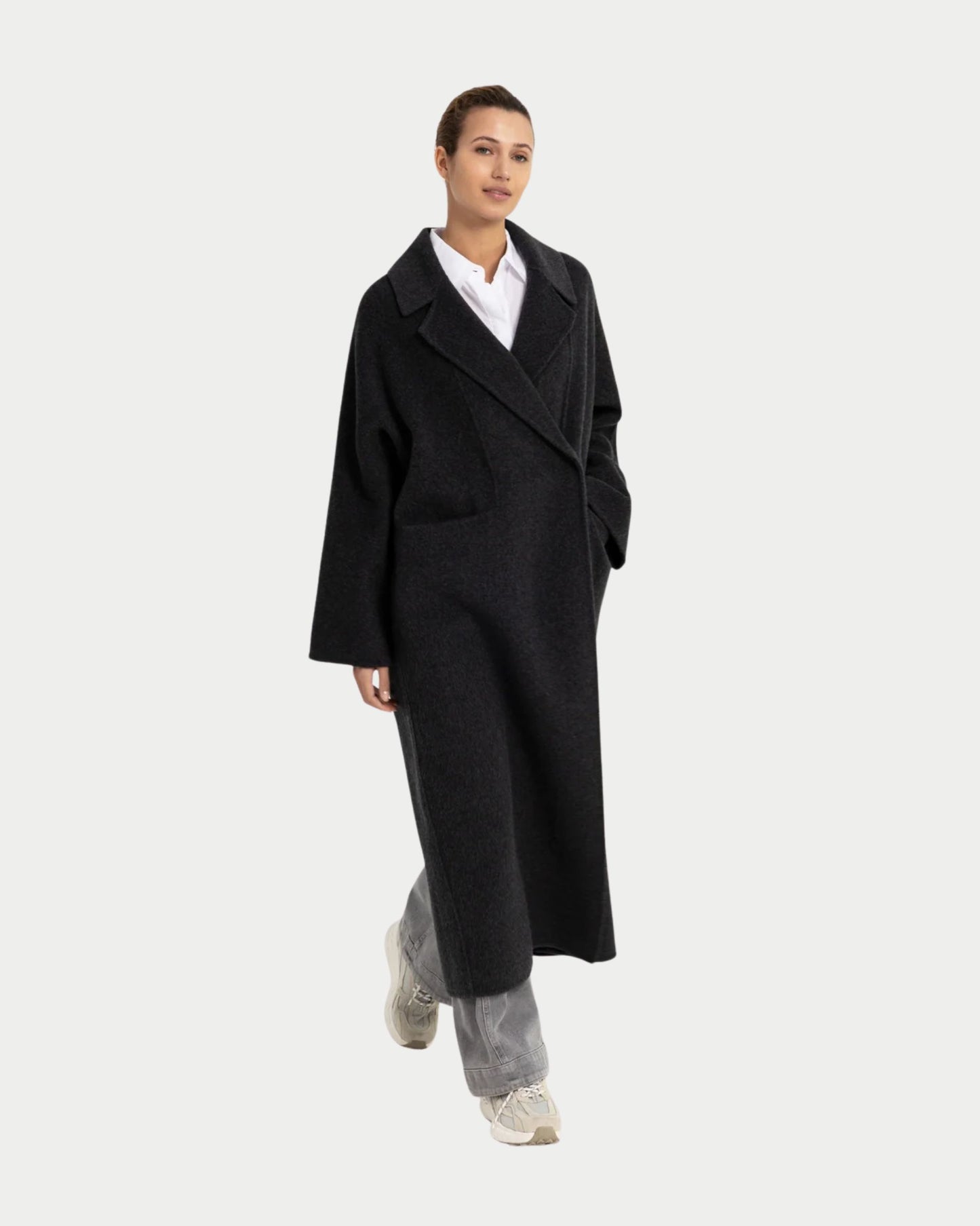 Cappotto extra lungo in misto lana intrecciata