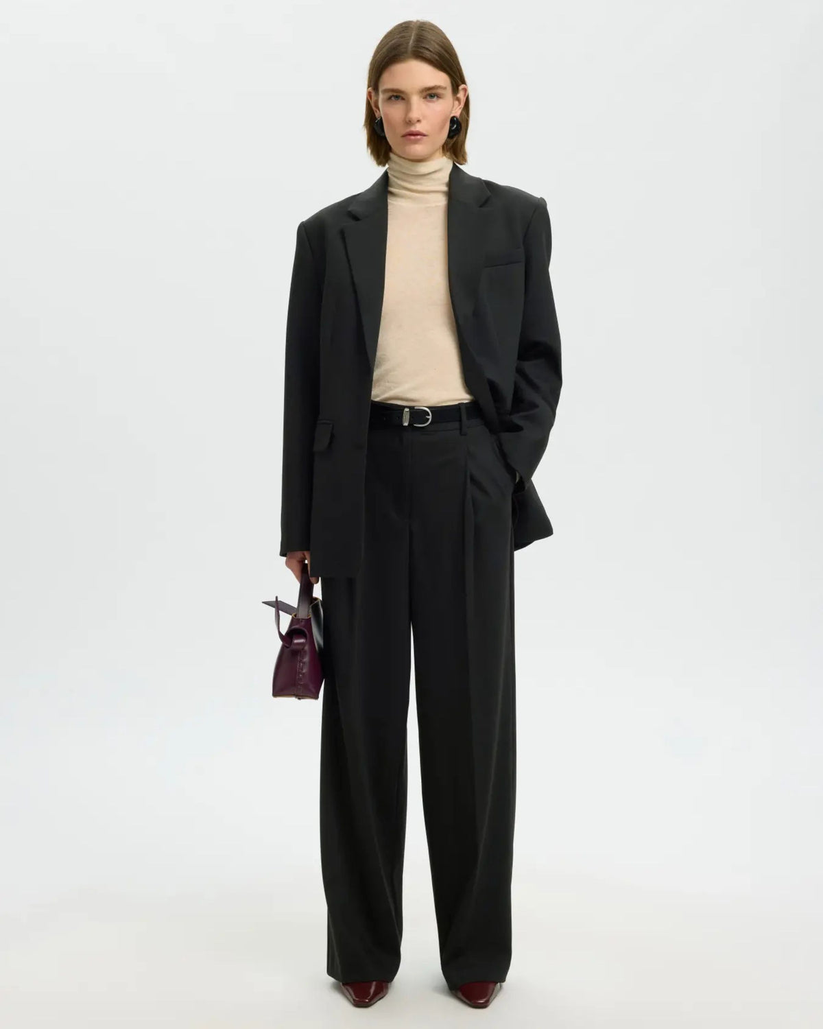 Pantaloni sartoriali wide leg a vita alta in misto lana
