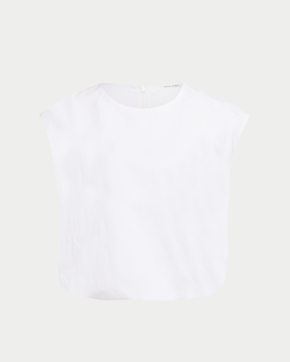 Top balloon in lino a maniche corte