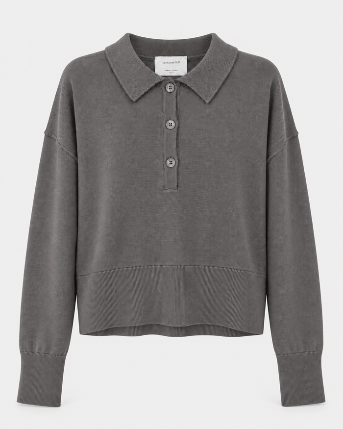 Maglia in polo, rasato, merino, tinto filo