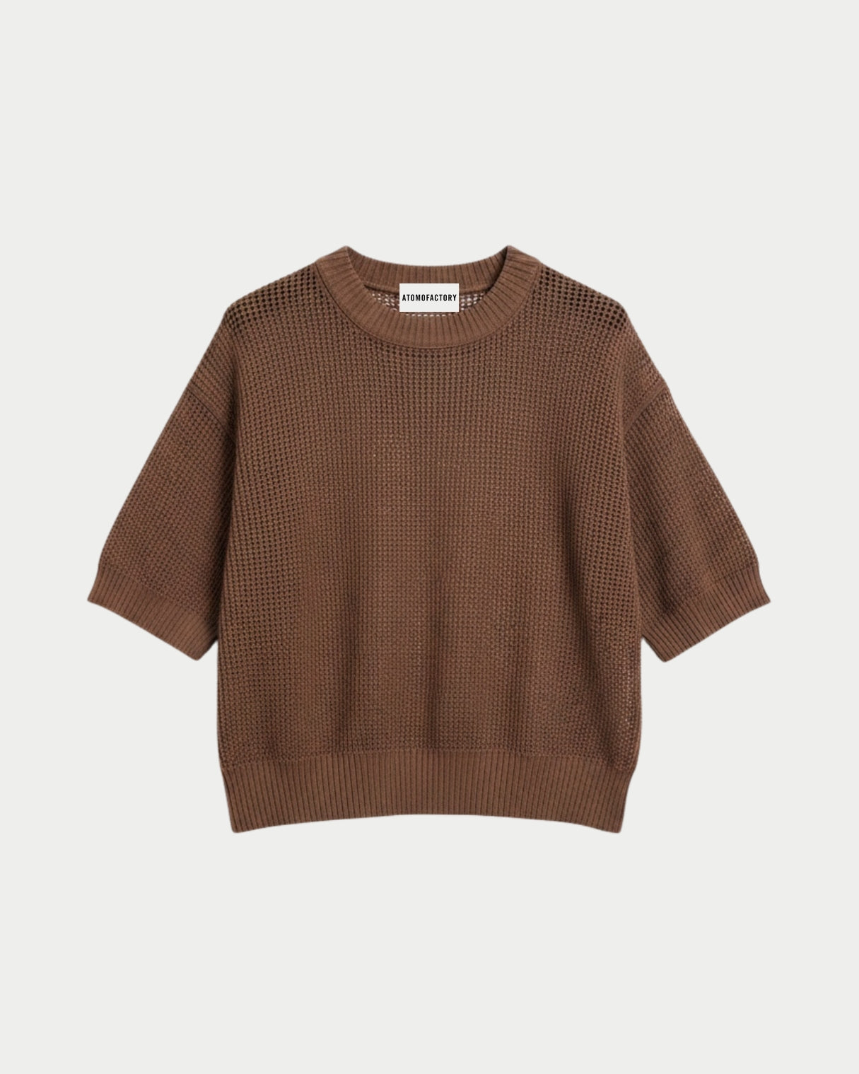 Crew neck short-sleeved perforated mesh top
