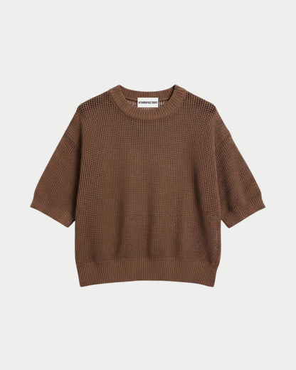 Crew neck short-sleeved perforated mesh top