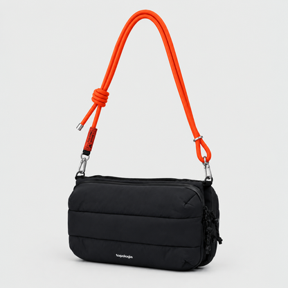 Borsa Bottle Sacoche L Black Silky Peach con tracolla 6mm Flash Persimmon