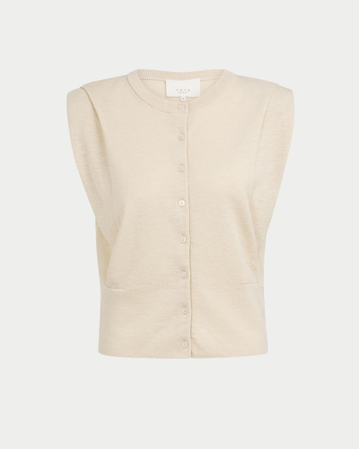 Maglia smanicata con dettaglio sulle spalle e bottoni