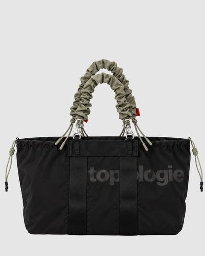 Borsa Summit Tote Wide Medium Black Tech Sateen con due Bungee Wrist Strap Moss