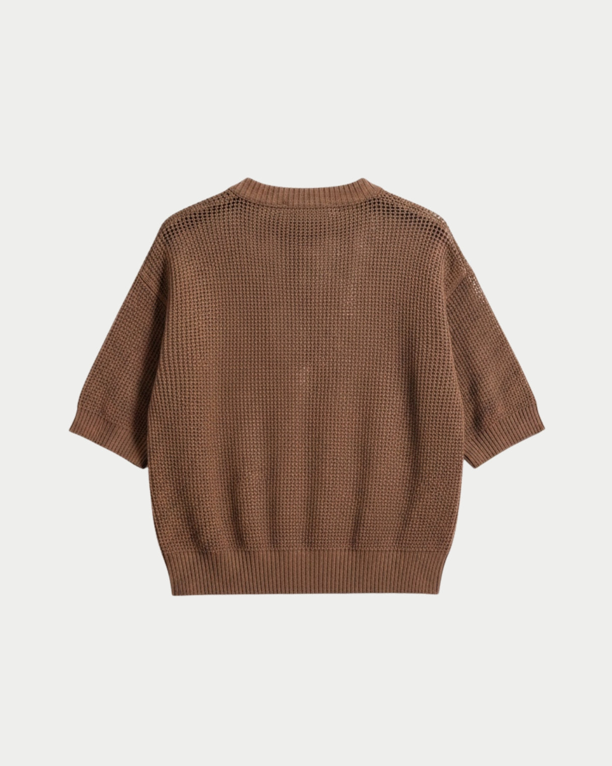 Crew neck short-sleeved perforated mesh top