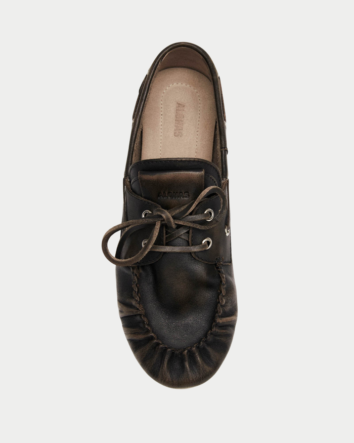 Mocassino in pelle marrone effetto vintage