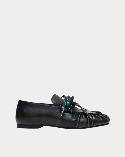Mocassini Aven con lacci in pelle marrone effetto vintage
