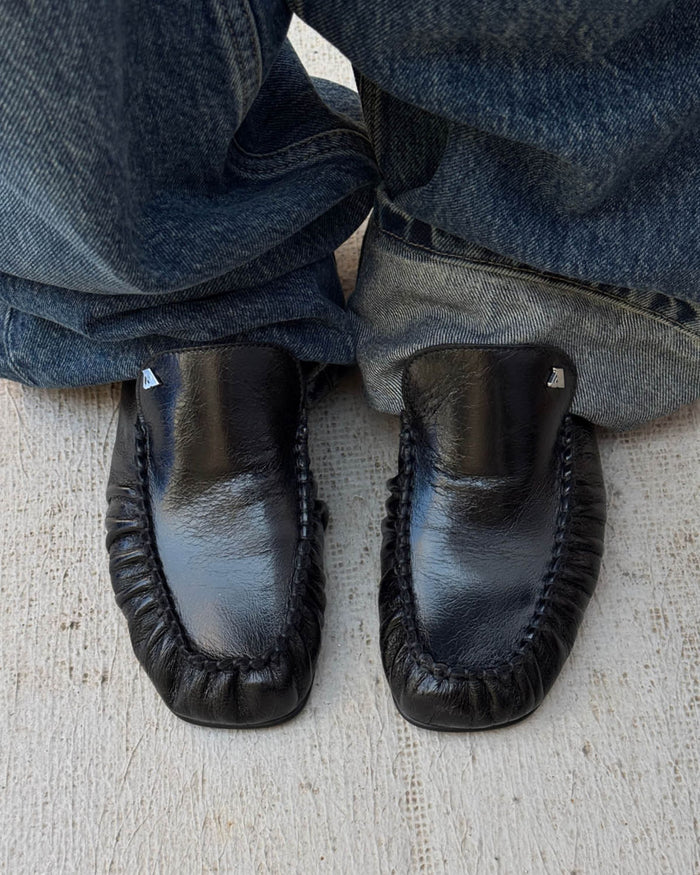 Gabe-Mokassins aus schwarzem Leder