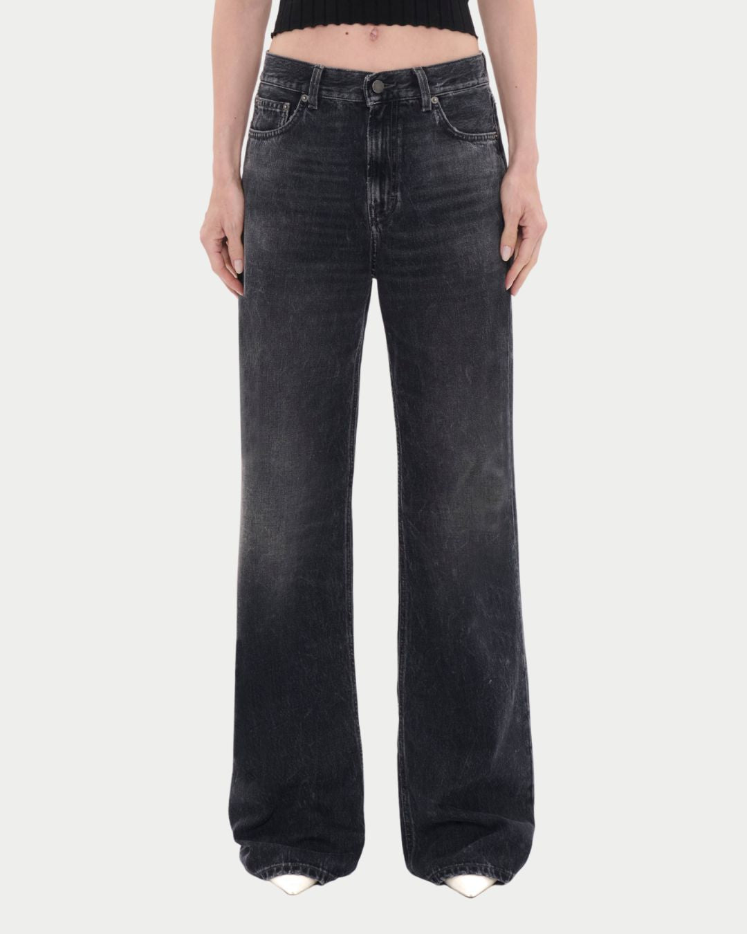 Korea Black Wash Wide-Leg Jeans
