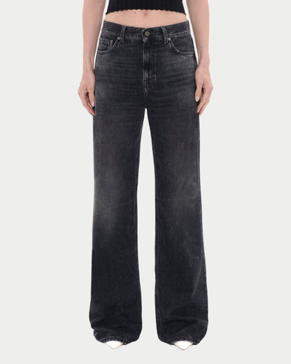 Korea Black Wash Wide-Leg Jeans