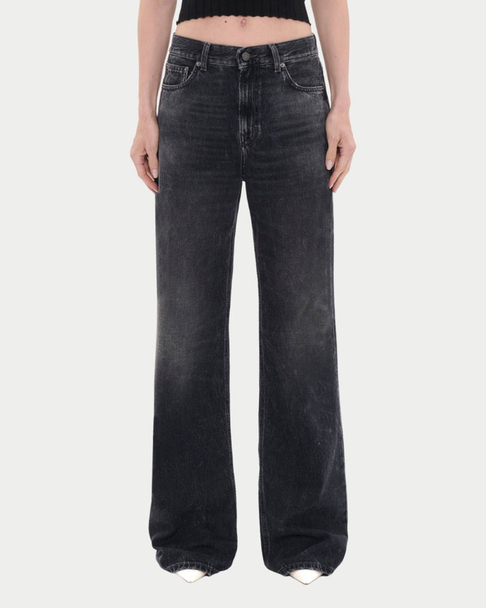 Korea Black Wash Wide-Leg Jeans
