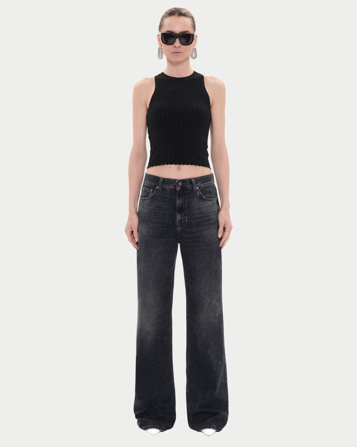 Korea Black Wash Wide-Leg Jeans