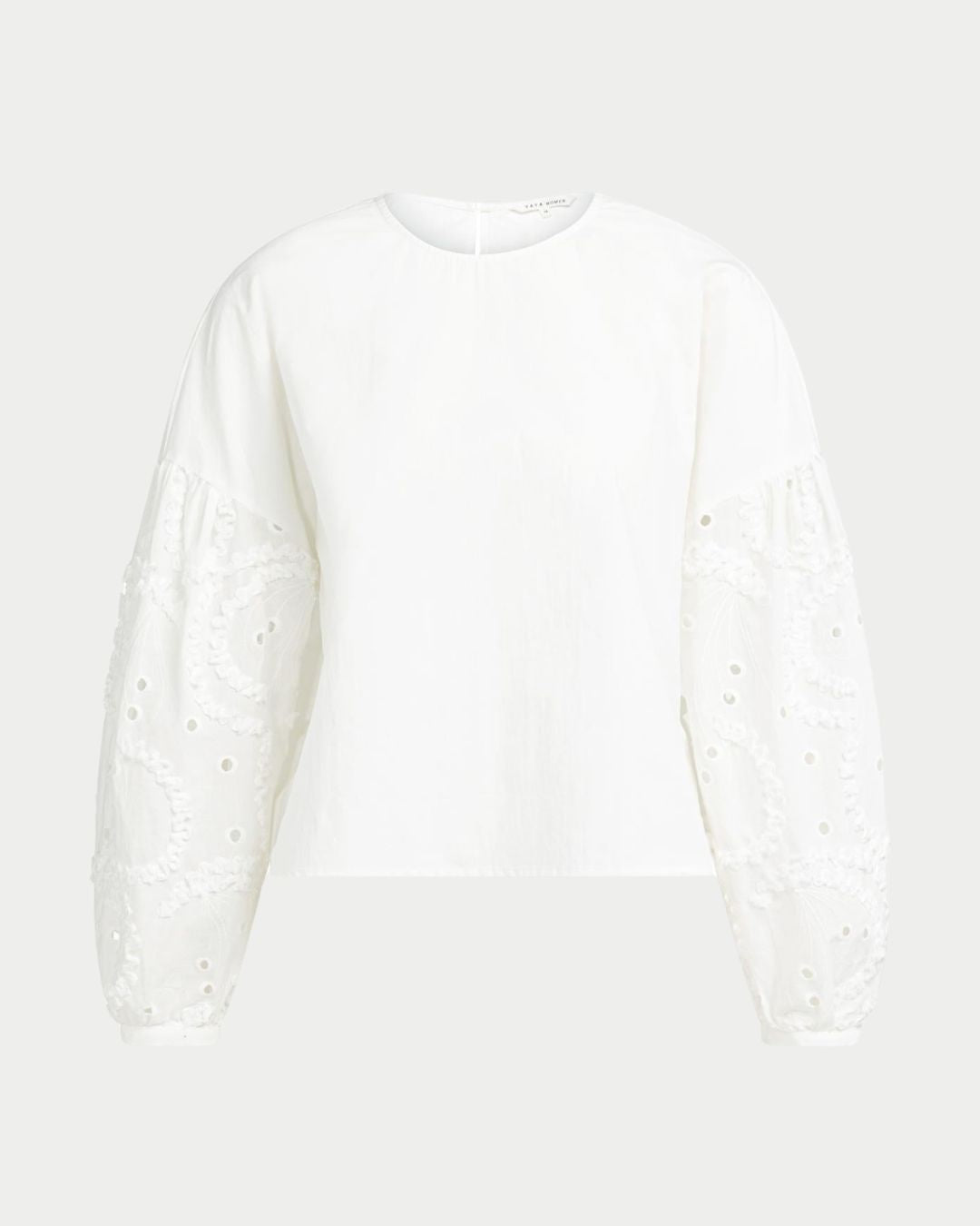 Blusa con maniche ricamate e scollo rotondo