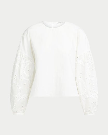 Blusa con maniche ricamate e scollo rotondo