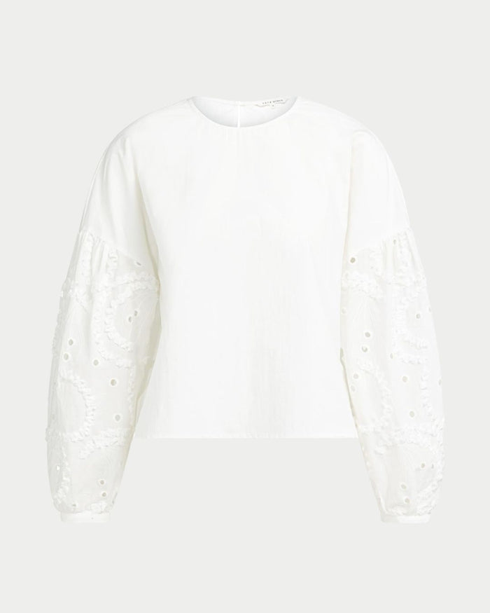 Blusa con maniche ricamate e scollo rotondo
