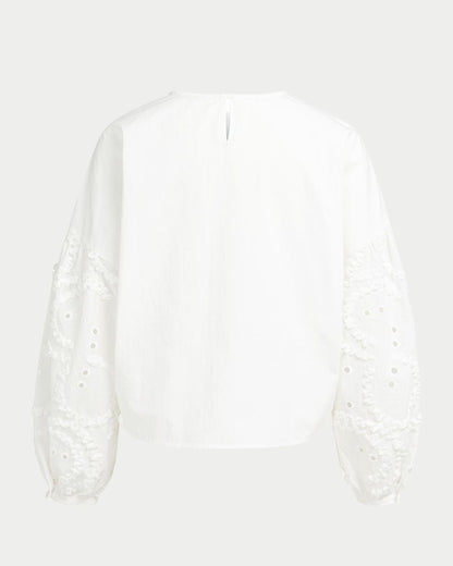 Blusa con maniche ricamate e scollo rotondo