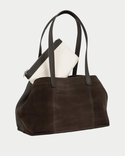 Borsa shopper in pelle scamosciata