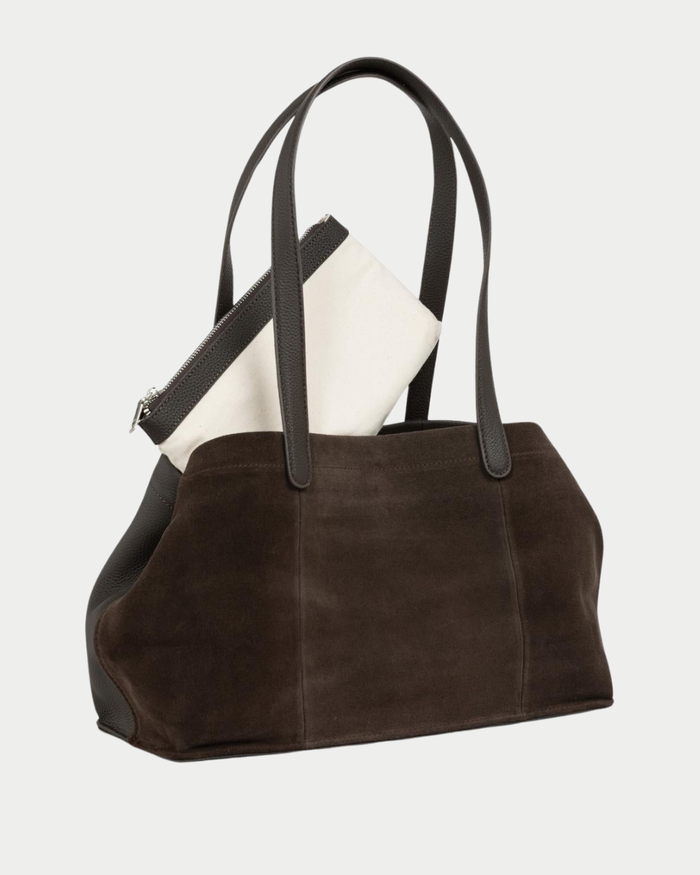 Borsa shopper in pelle scamosciata
