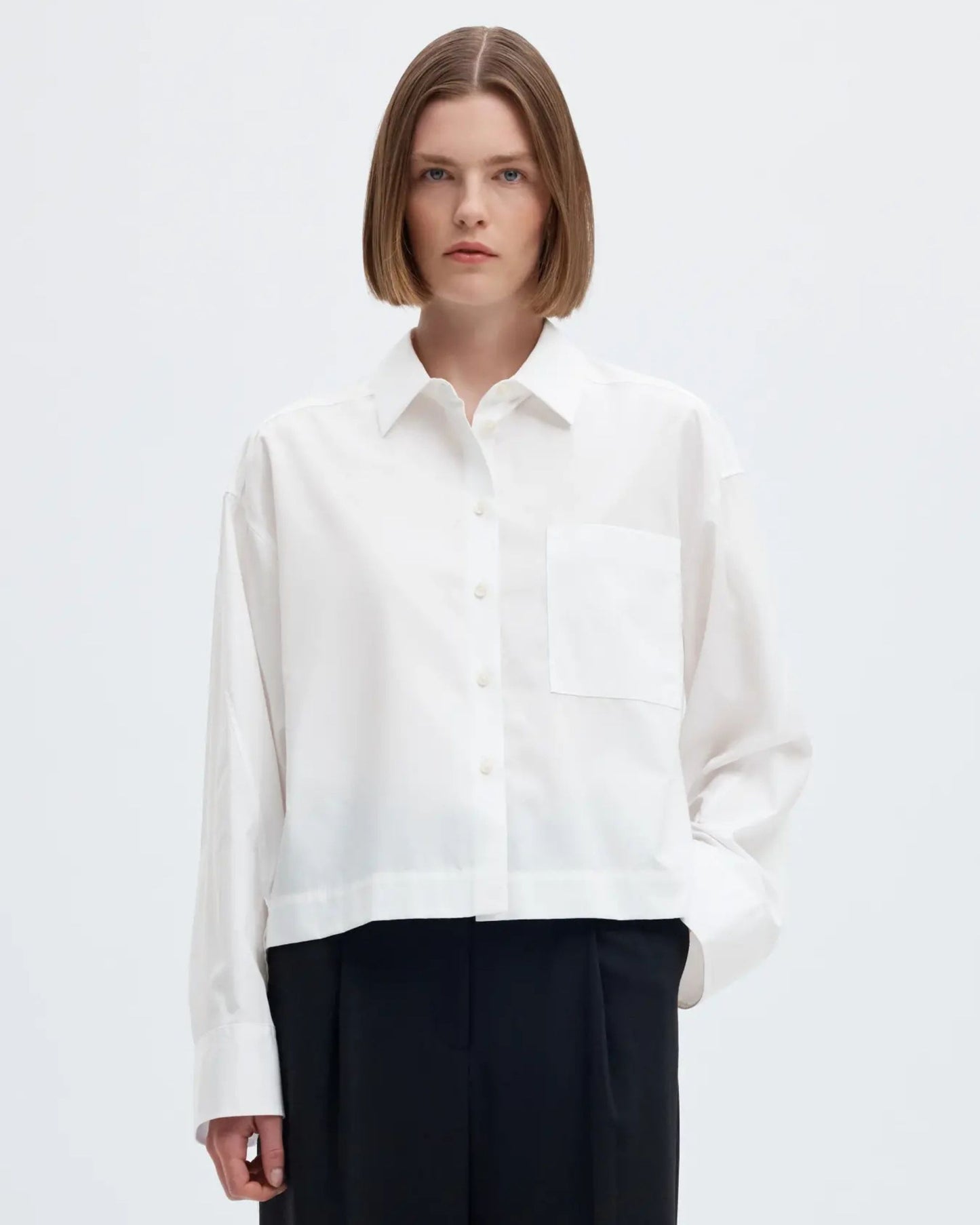 Cropped boxy long-sleeve shirt