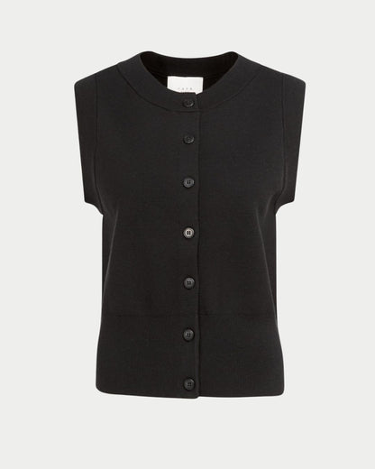 Cardigan smanicato in maglia fine con bottoni