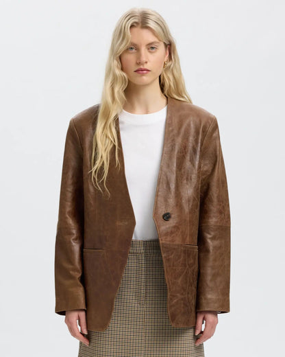 Giacca blazer in pelle oversize