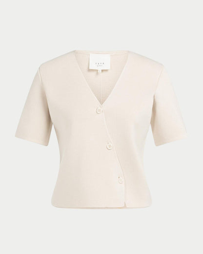Top in maglia fine con scollo a V e chiusura asimmetrica