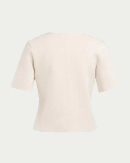 Top in maglia fine con scollo a V e chiusura asimmetrica