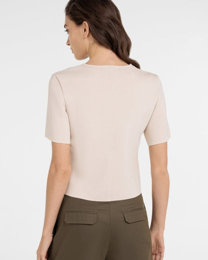 Top in maglia fine con scollo a V e chiusura asimmetrica