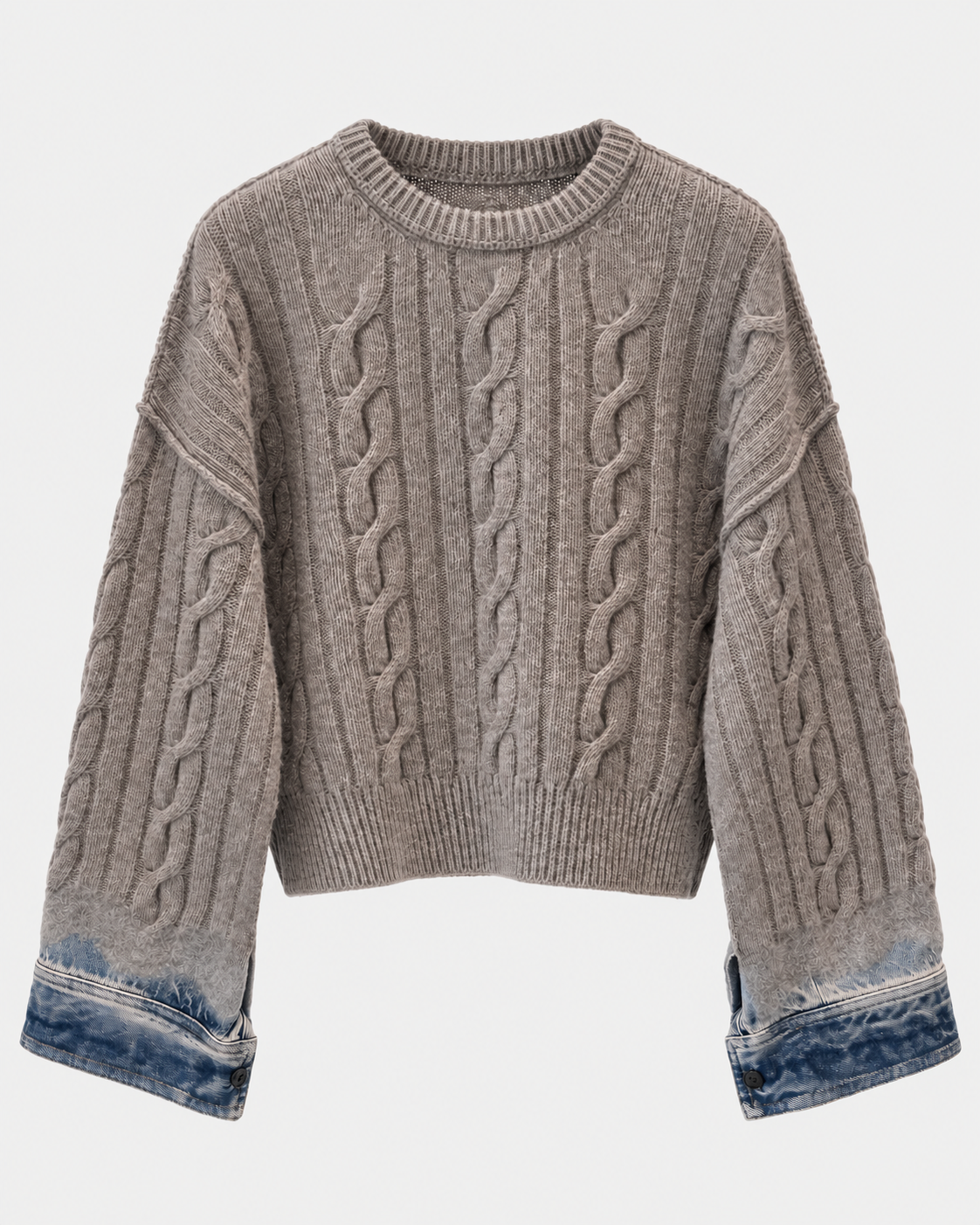 Maglia in cotone lavorata a trecce con finiture in denim Karine pollock