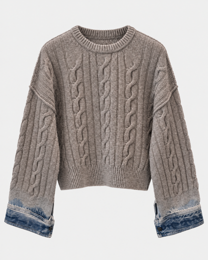 Maglia in cotone lavorata a trecce con finiture in denim Karine pollock