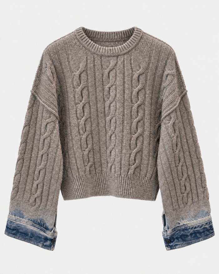 Maglia in cotone lavorata a trecce con finiture in denim Karine pollock