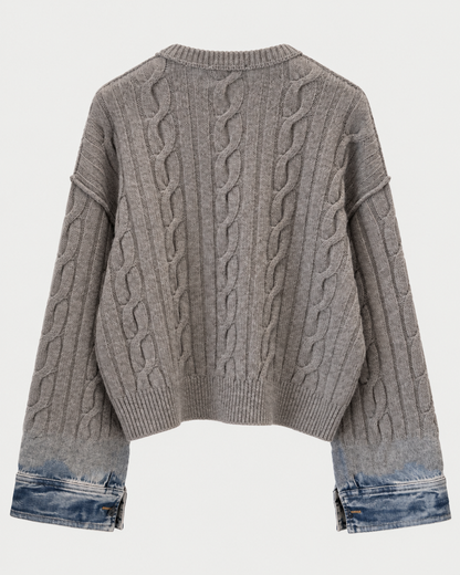 Maglia in cotone lavorata a trecce con finiture in denim Karine pollock