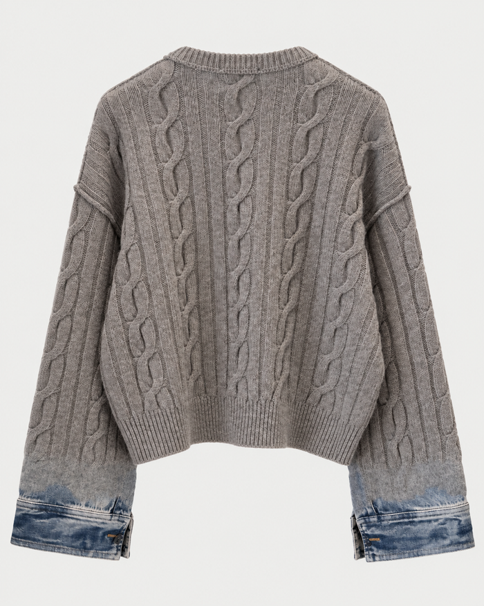 Maglia in cotone lavorata a trecce con finiture in denim Karine pollock