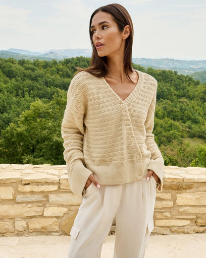 Cardigan in maglia con scollo a V e chiusura diagonale