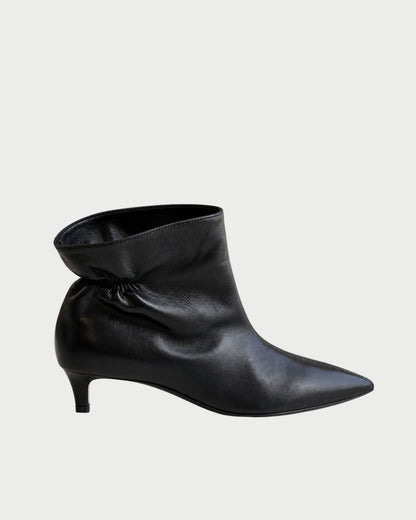 Pleated nappa leather ankle boot with medium heel
