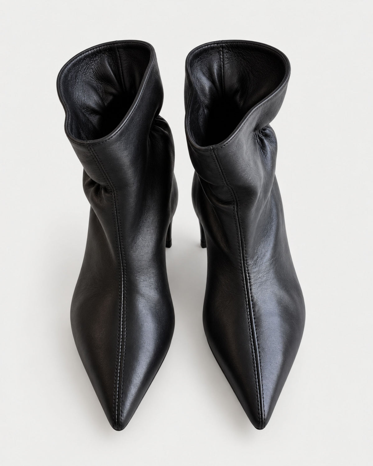 Pleated nappa leather ankle boot with medium heel