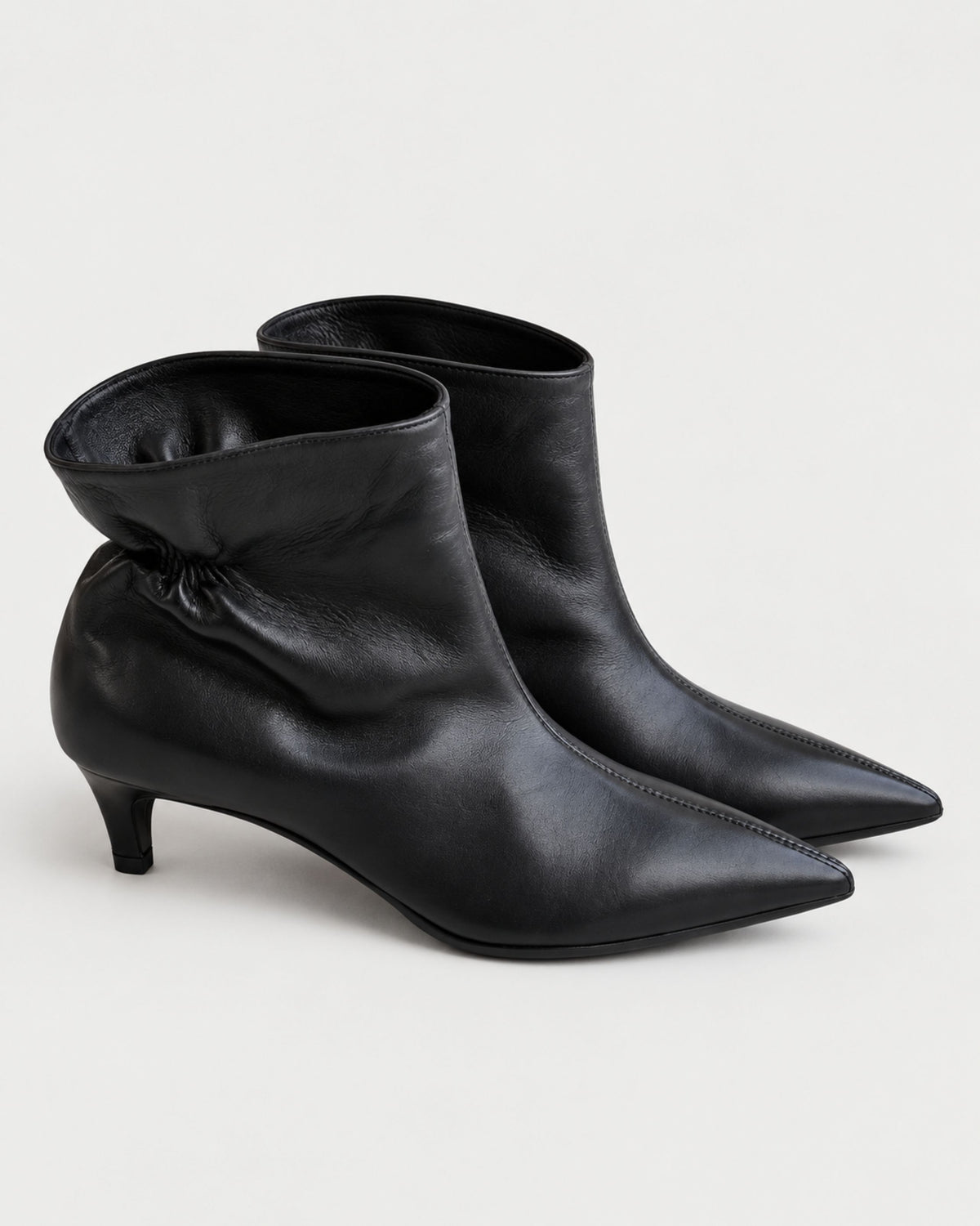 Pleated nappa leather ankle boot with medium heel