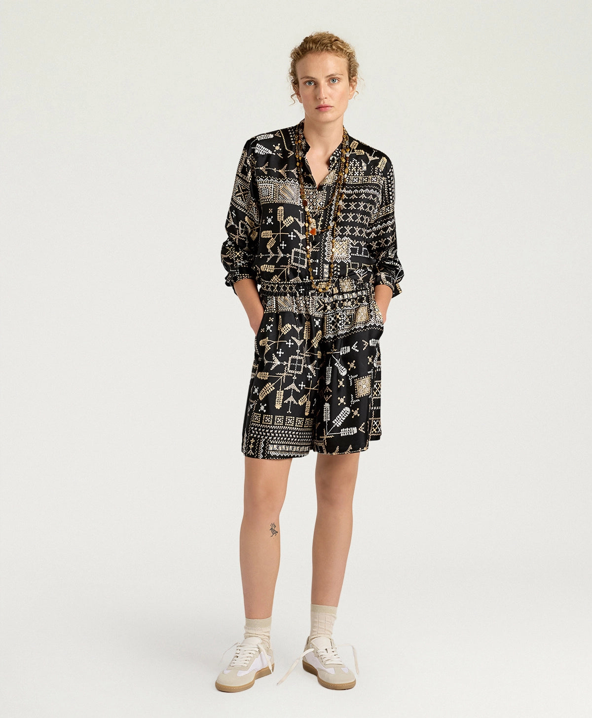 Shorts tumble in twill di seta