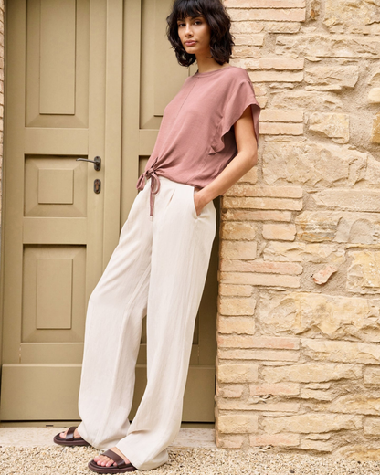 Pantaloni a gamba ampia con pinces in Lyocell – L32