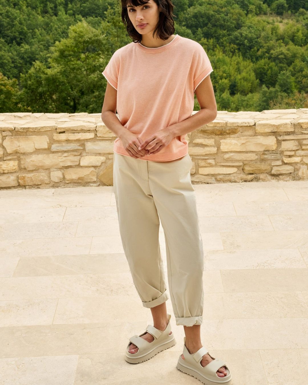 Pantaloni barrel a vita alta con dettaglio di bottoni