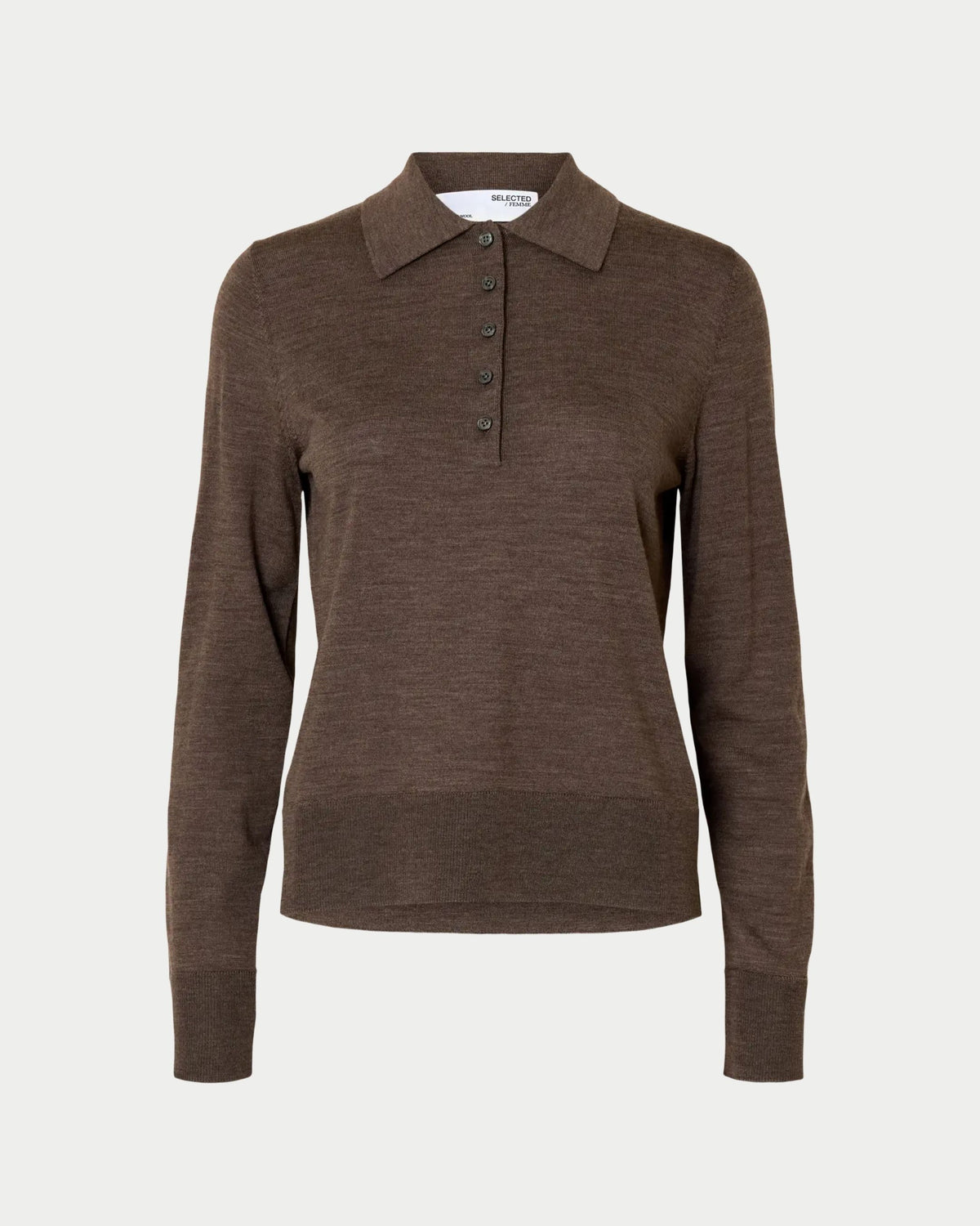 Polo in maglia di lana merino a maniche lunghe