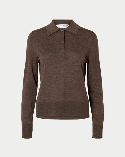 Polo in maglia di lana merino a maniche lunghe