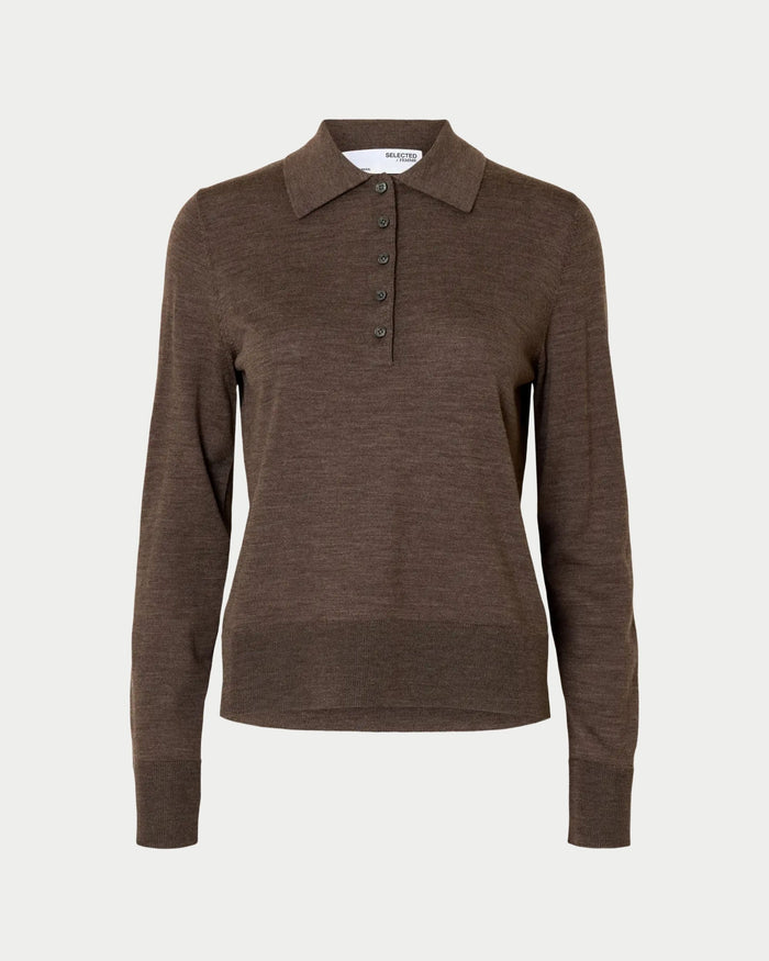 Polo in maglia di lana merino a maniche lunghe