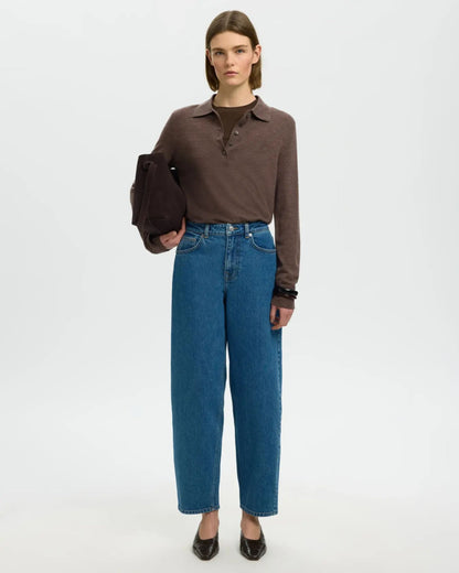 Polo in maglia di lana merino a maniche lunghe