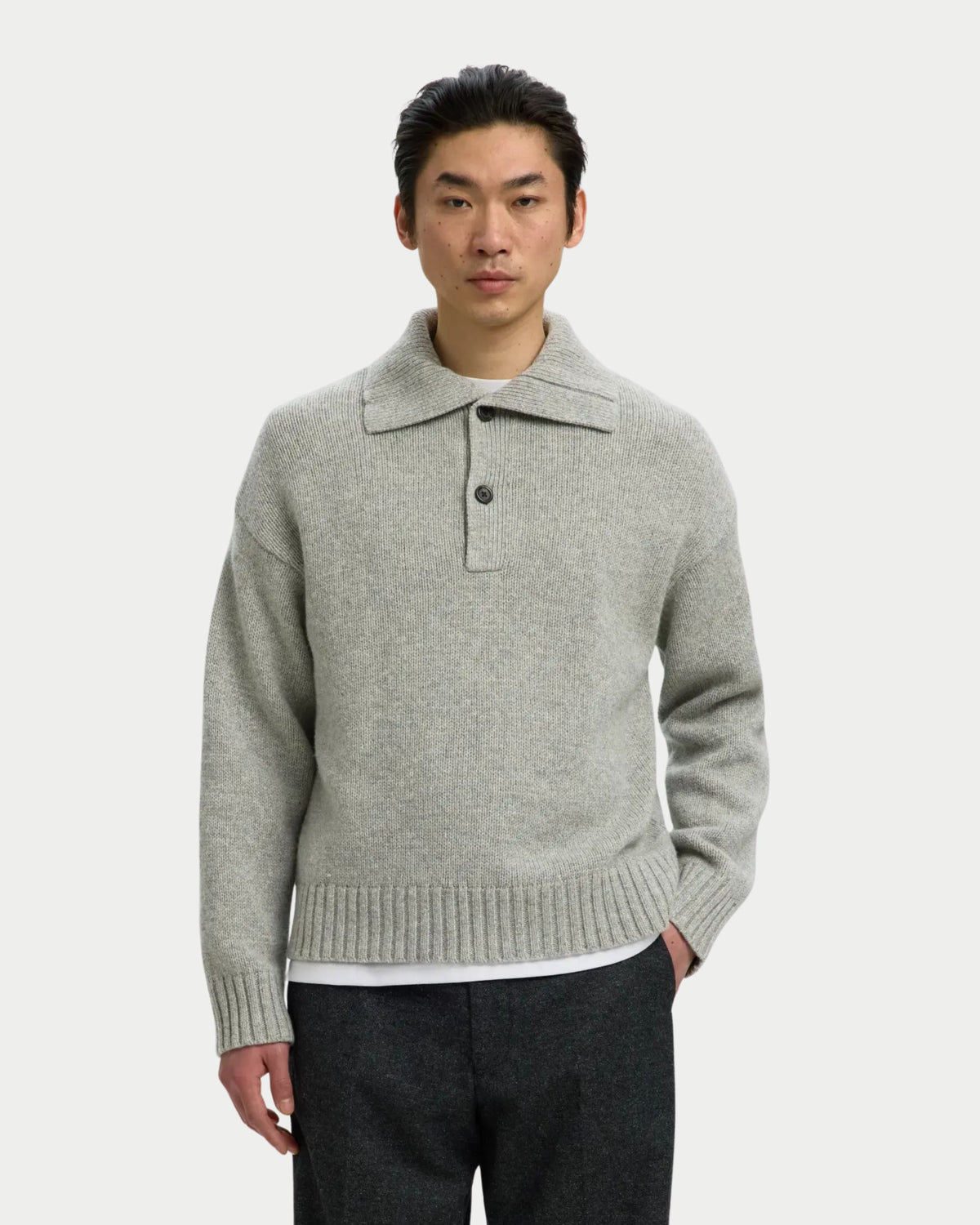 Langärmeliges Strickpolo in Regular Fit