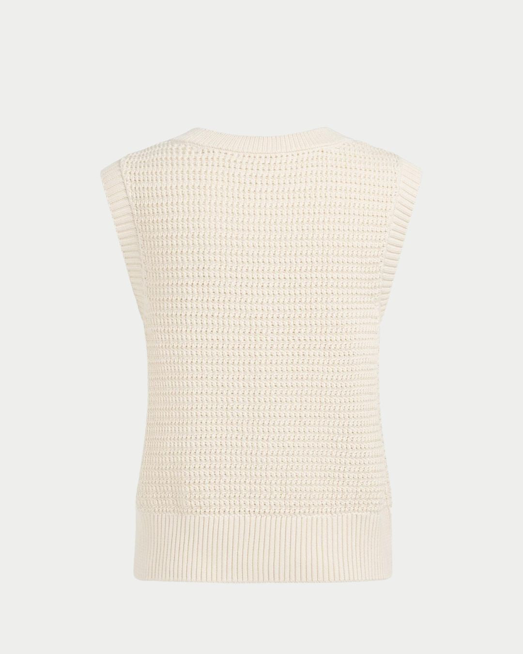 Top in cardigan smanicato in maglia bouclé con bottoni dorati