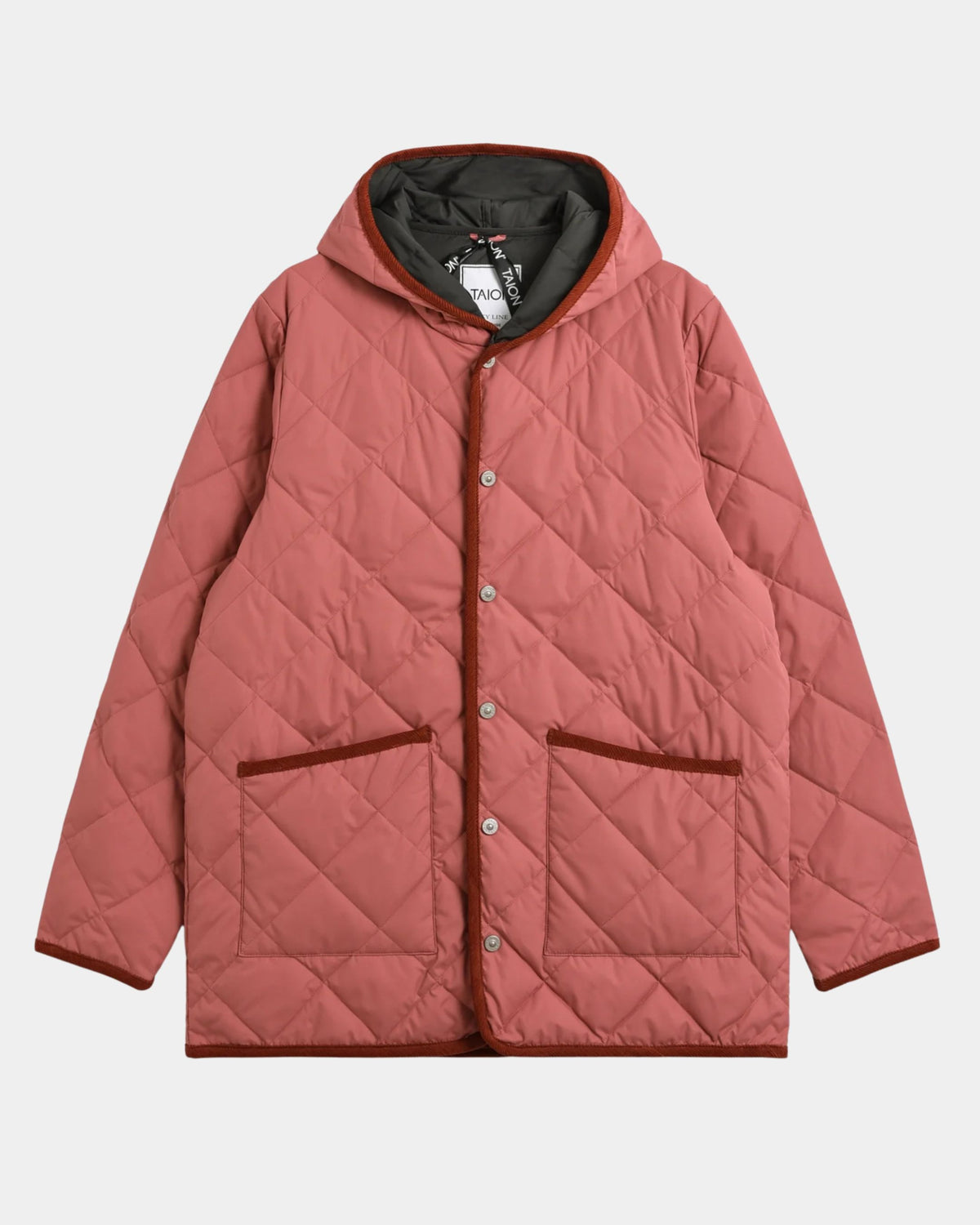 Padded jacket with hood and piping trims