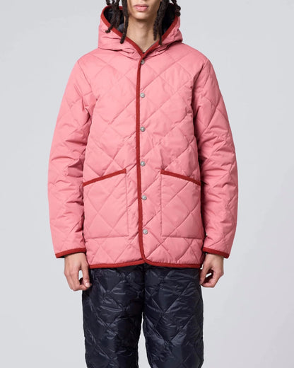 Padded jacket with hood and piping trims