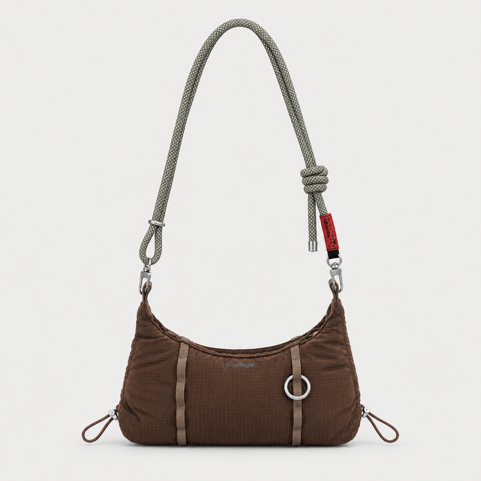 Borsa Cloud Hobo Mini Cocoa Vintage Ripstop con tracolla 8 mm Rope Sage Lattice